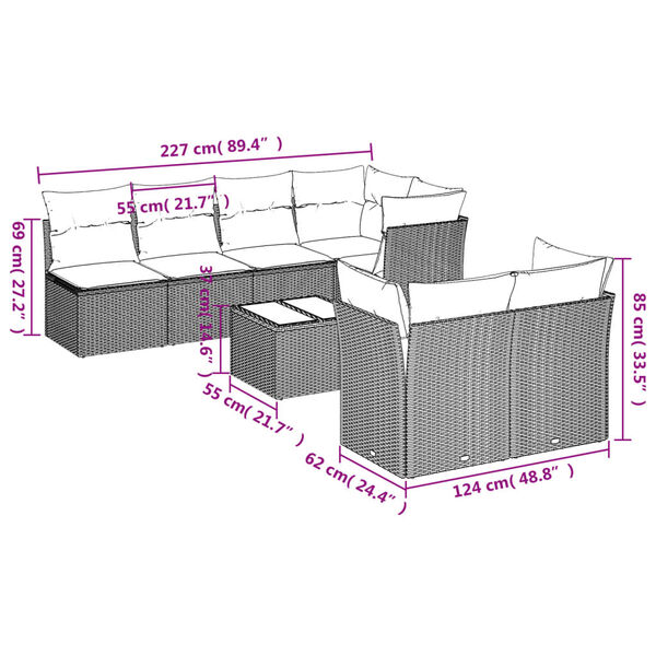 vidaXL 8 Piece Garden Sofa Set with Cushions Black Poly Rattan