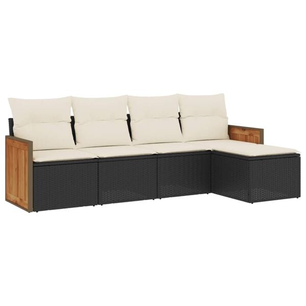 vidaXL 5 Piece Garden Sofa Set with Cushions Black Poly Rattan