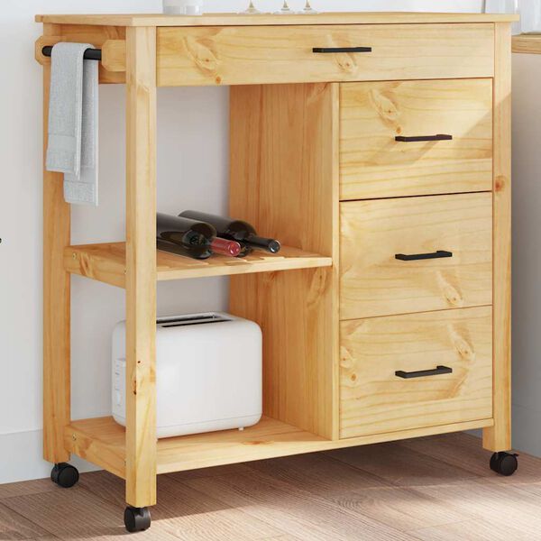 vidaXL Kitchen Trolley MONZA 84x40x90 cm Solid Wood Pine