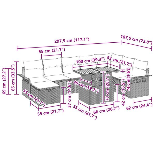 vidaXL 9 Piece Garden Sofa Set with Cushions Black Poly Rattan