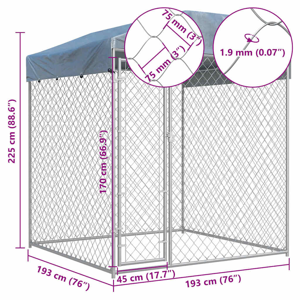 vidaXL Outdoor Dog Kennel with Canopy Top 193x193x225 cm