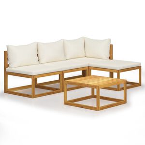 vidaXL 5 Piece Garden Lounge Set with Cushion Cream Solid Acacia Wood