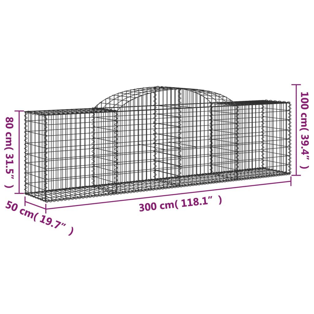 vidaXL Arched Gabion Baskets 8 pcs 300x50x80/100 cm Galvanised Iron