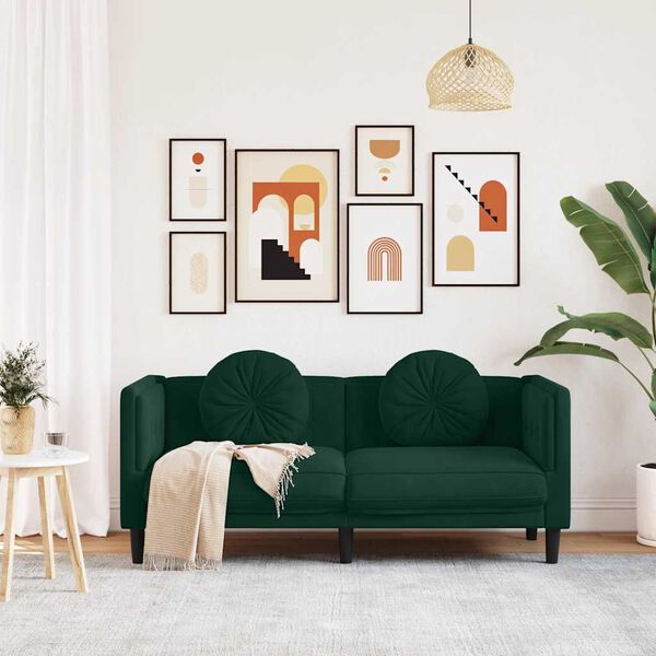 vidaXL Sofa with Cushions 2-Seater Dark Green Velvet