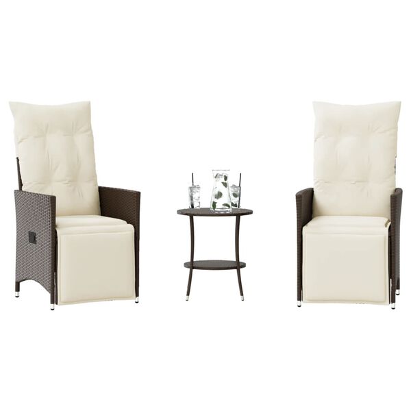 vidaXL 3 Piece Bistro Set with Cushions Brown Poly Rattan
