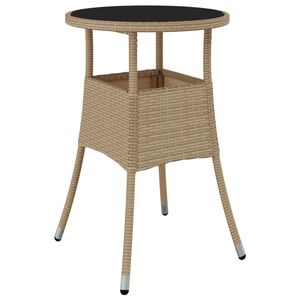 vidaXL Garden Table Ø60x75 cm Tempered Glass and Poly Rattan Beige