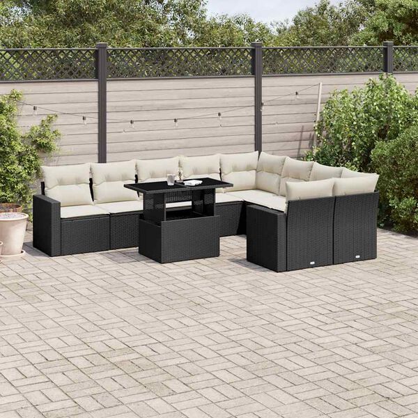 vidaXL 10 Piece Garden Sofa Set with Cushions Black Poly Rattan