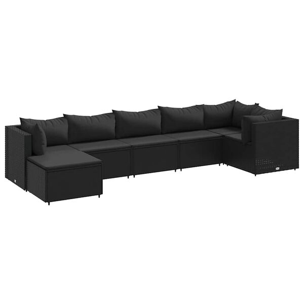 vidaXL 7 Piece Garden Lounge Set with Cushions Black Poly Rattan