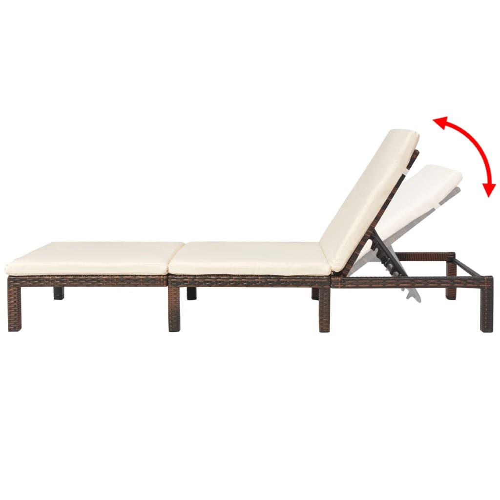 vidaXL Sun Lounger with Cushion Poly Rattan Brown