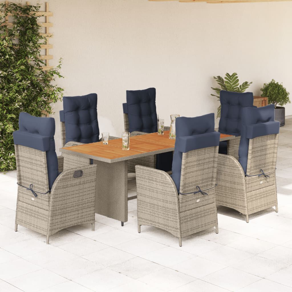 vidaXL 7 Piece Garden Dining Set with Cushions Grey Poly Rattan