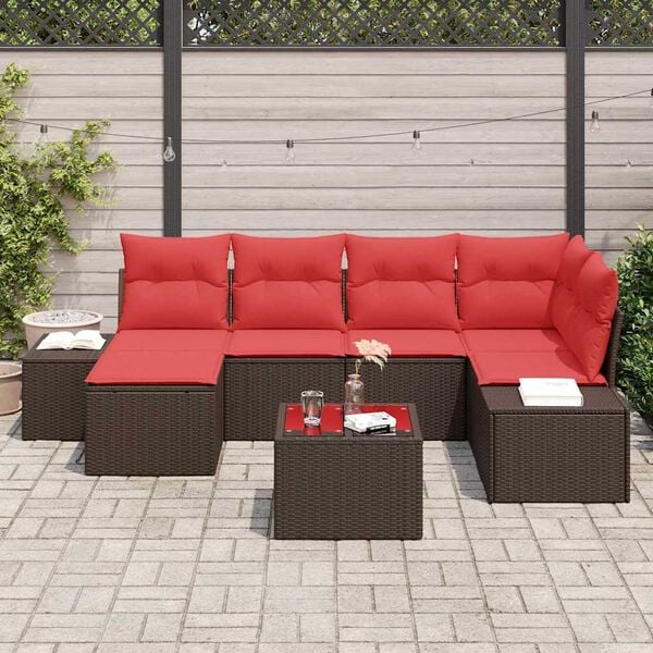 vidaXL Garden Sofa Set with Cushion 7 pcs Brown Poly Rattan