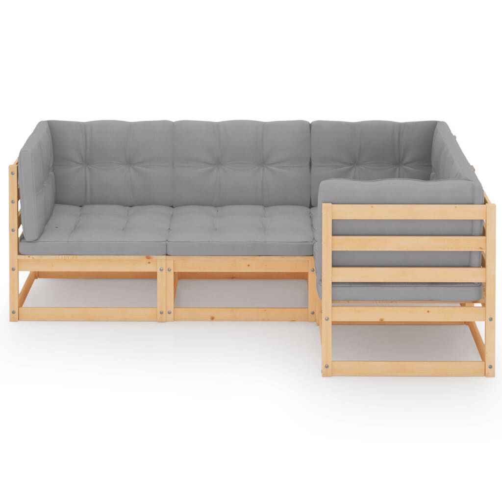vidaXL 4 Piece Garden Lounge Set with Cushions Solid Pinewood