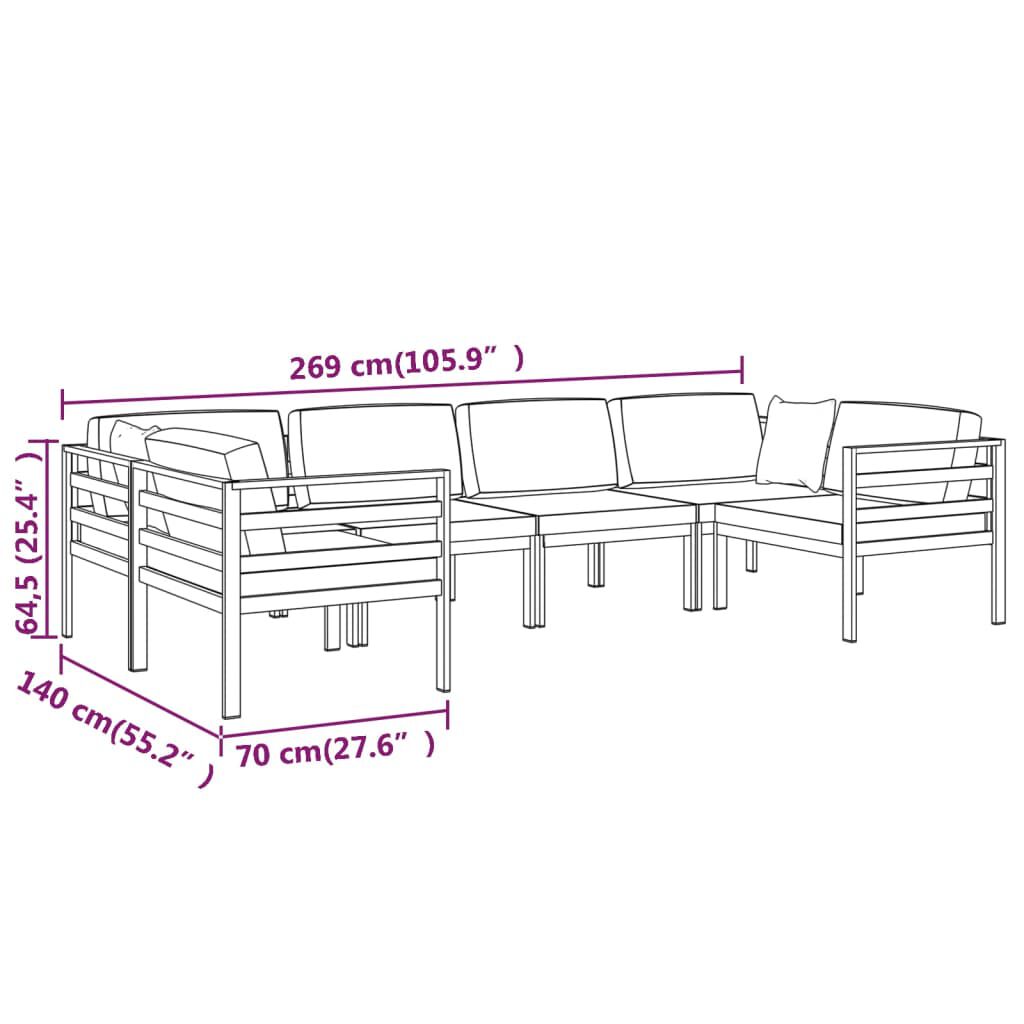 vidaXL 6 Piece Garden Lounge Set with Cushions Aluminium Anthracite