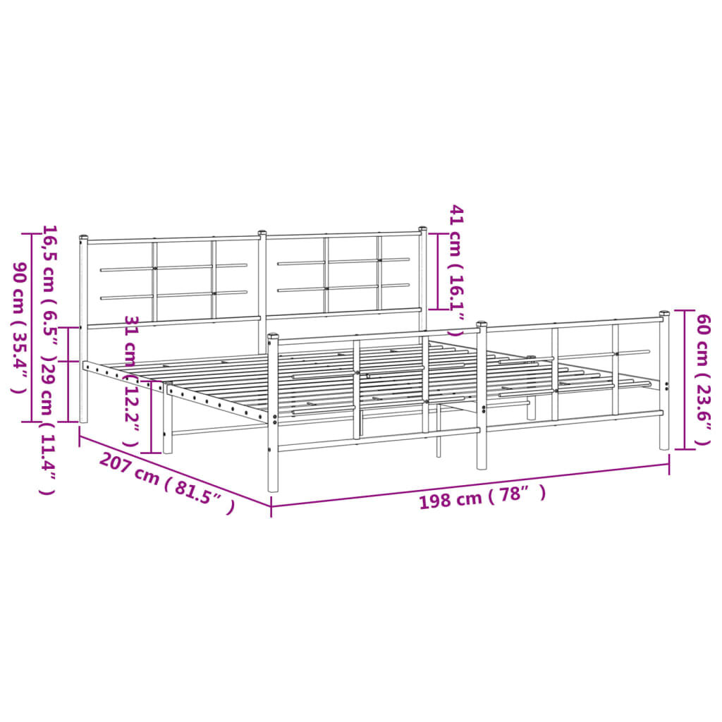 vidaXL Metal Bed Frame without Mattress with Footboard White 193x203cm