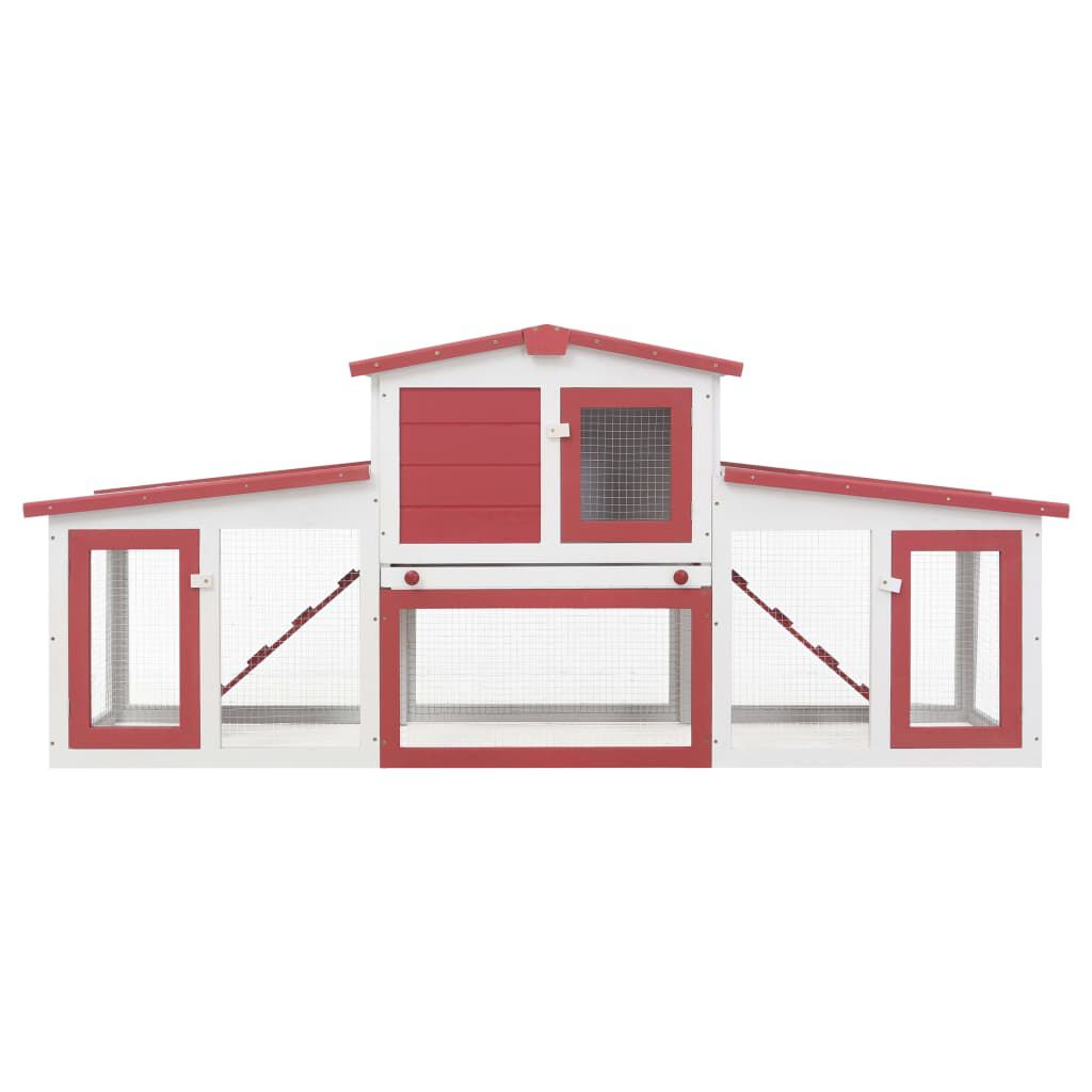 vidaXL Outdoor Large Rabbit Hutch Red and White 204x45x85 cm Wood
