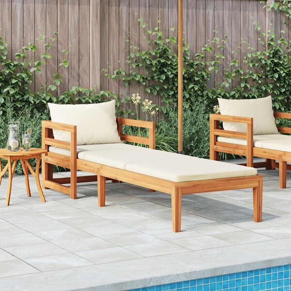 vidaXL Sun Lounger with Cream White Cushions Solid Acacia Wood