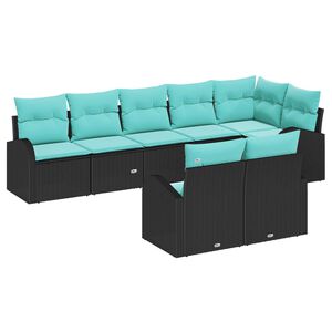 vidaXL Sofa Set with Cushion 8 pcs Black and turquoise Poly Rattan