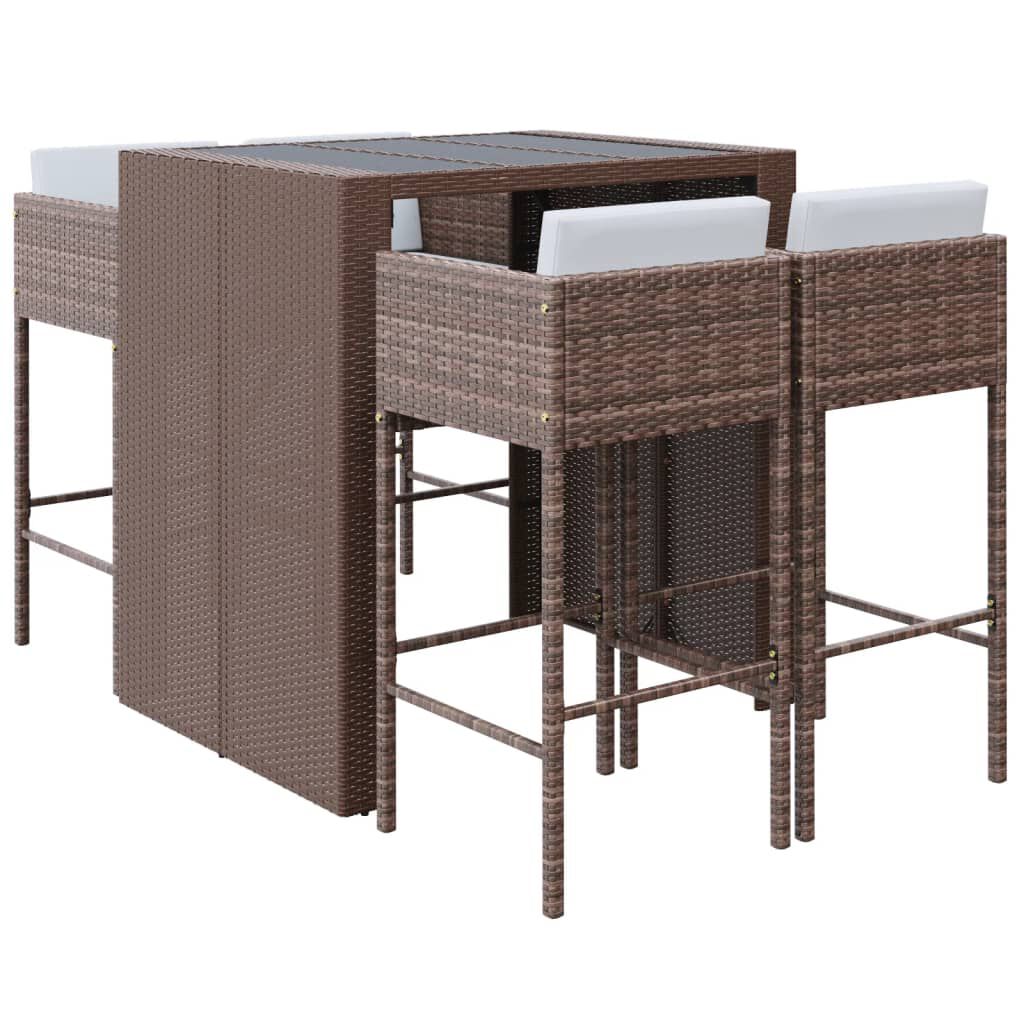 vidaXL 5 Piece Garden Bar Set with Cushions Brown Poly Rattan