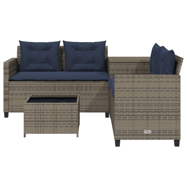 vidaXL Garden Sofa with Table and Cushions L-Shaped Grey Poly Rattan