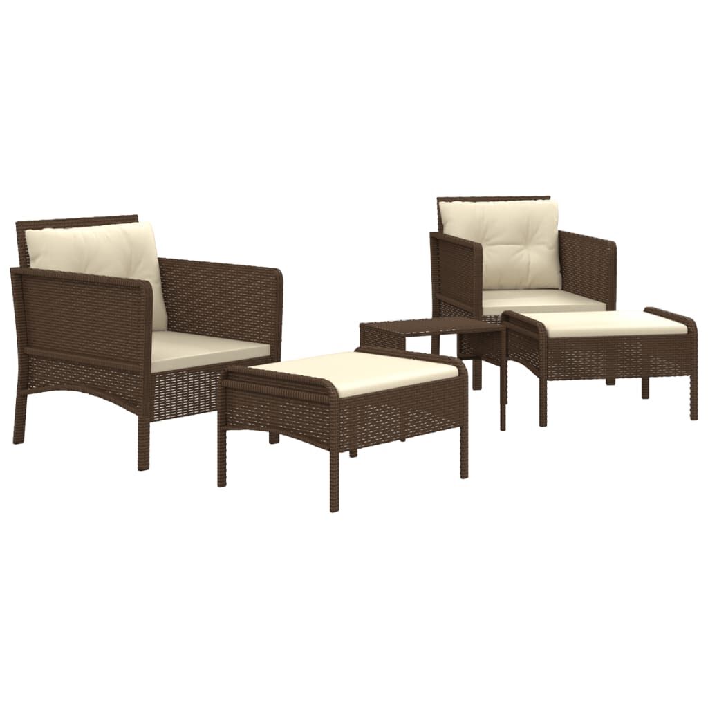 vidaXL 5 Piece Garden Lounge Set with Cushions Brown Poly Rattan