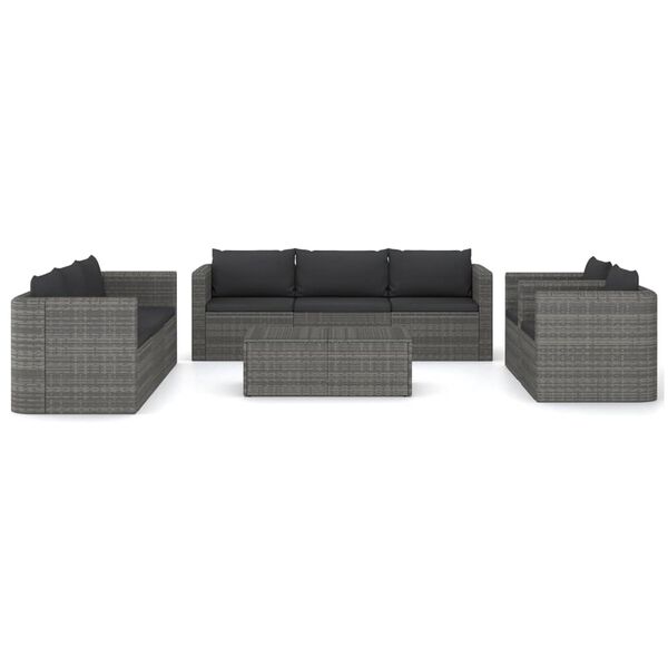 vidaXL 9 Piece Garden Lounge Set with Cushions Poly Rattan Grey