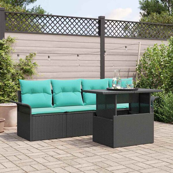 vidaXL Garden Sofa Set with Cushion 5 pcs Black Poly Rattan