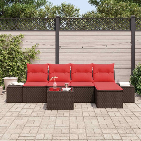 vidaXL Garden Sofa Set with Cushion 6 pcs Brown Poly Rattan