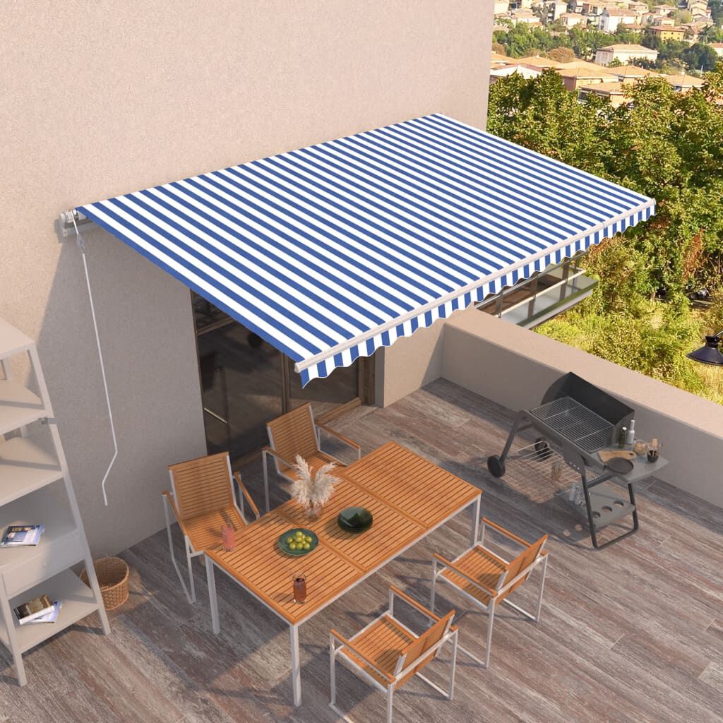 vidaXL Automatic Retractable Awning 500x300 cm Blue and White