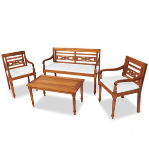 vidaXL 4 Piece Outdoor Lounge Set with Cushions Solid Teak Wood