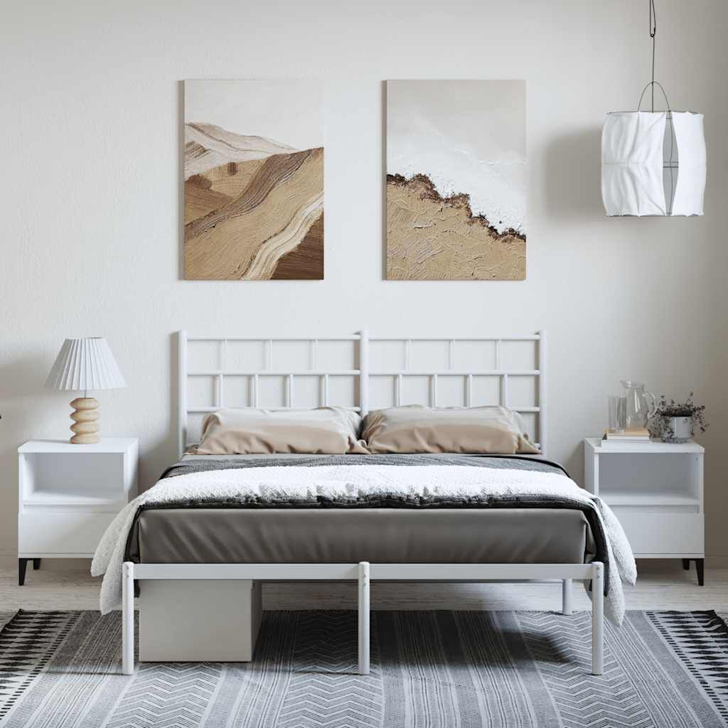 vidaXL Metal Bed Frame without Mattress with Headboard White 135x190cm