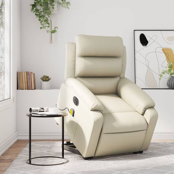 vidaXL Electric Stand up Massage Recliner Chair Cream Faux Leather
