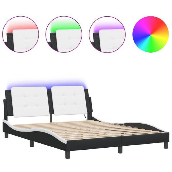 vidaXL Bed Frame with LED without Mattress "Zadar" Black and White 152x203 cm Queen