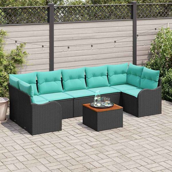 vidaXL Garden Sofa Set 8 pcs Black and turquoise