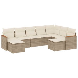 vidaXL 9 Piece Garden Sofa Set with Cushions Beige Poly Rattan