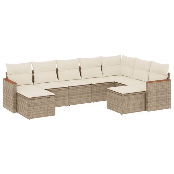 vidaXL 9 Piece Garden Sofa Set with Cushions Beige Poly Rattan
