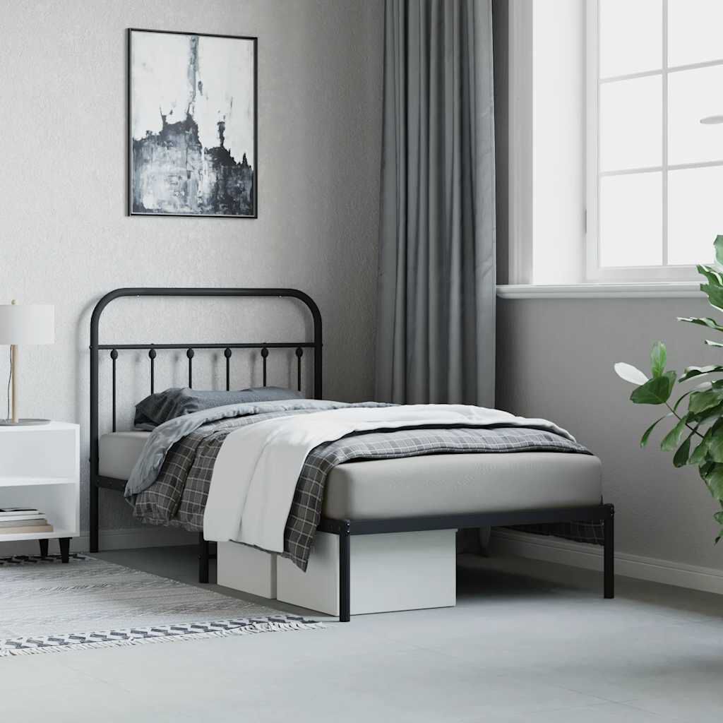 vidaXL Metal Bed Frame without Mattress with Headboard Black 100x190cm
