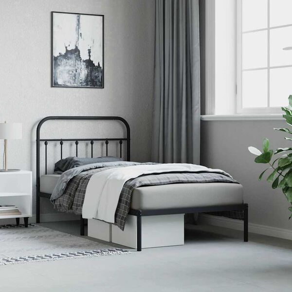 vidaXL Metal Bed Frame without Mattress with Headboard Black 100x190cm