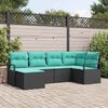 vidaXL Sofa Set with Cushion 6 pcs Black and Turquoise Poly Rattan