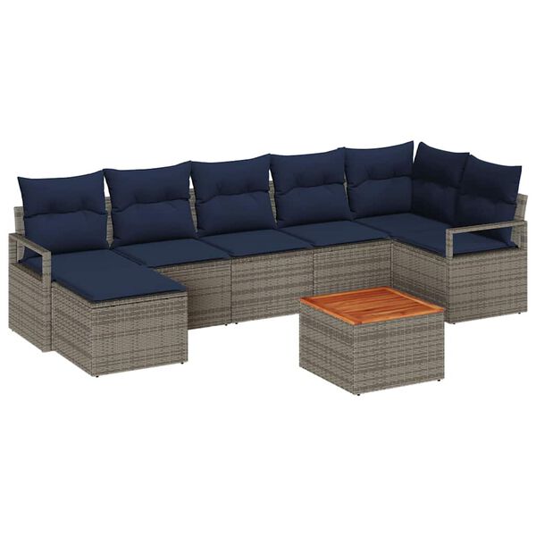 vidaXL Garden Sofa Set with Cushion 8 pcs Grey Poly rattan