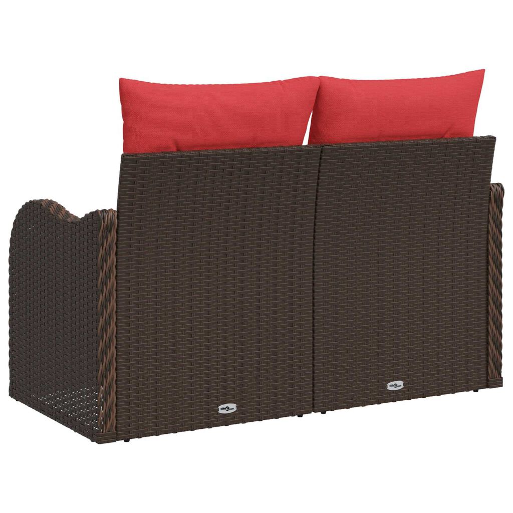 vidaXL 2-Seater Garden Sofa with Storage & Cushions Brown Poly Rattan
