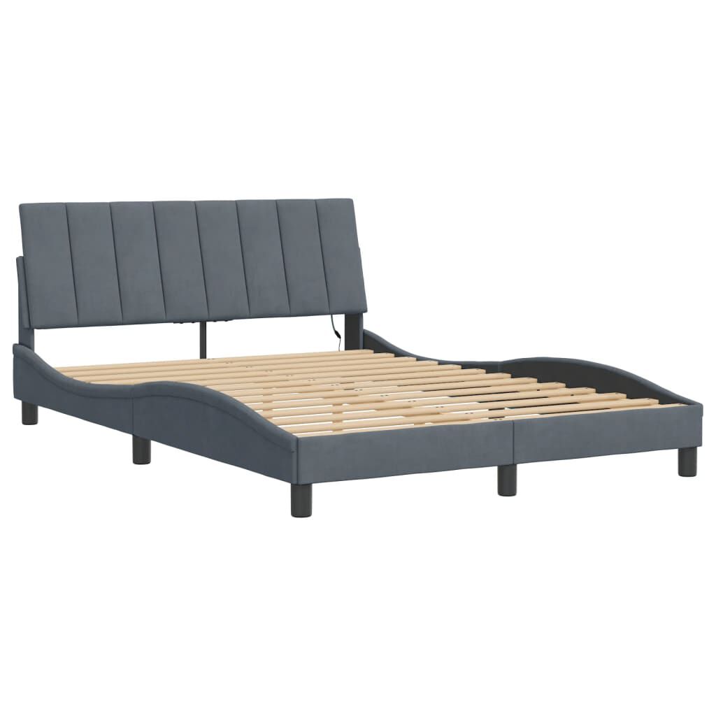 vidaXL Bed Frame with LED without Mattress Dark Grey 137x190 cm Velvet