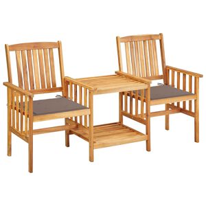 vidaXL Garden Chairs with Tea Table and Cushions Solid Acacia Wood