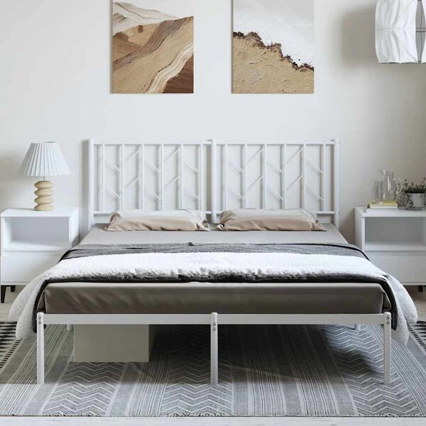 vidaXL Metal Bed Frame without Mattress with Headboard White 150x200cm