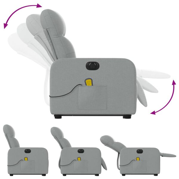 vidaXL Electric Stand up Massage Recliner Chair Light Grey Fabric