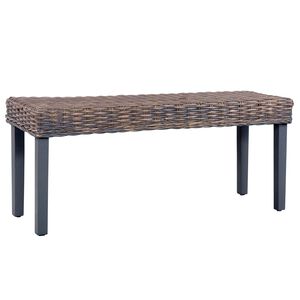 vidaXL Bench 110 cm Grey Natural Kubu Rattan and Solid Mahogany Wood