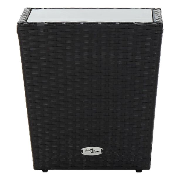 vidaXL Tea Table Black 41.5x41.5x43 cm Poly Rattan and Tempered Glass