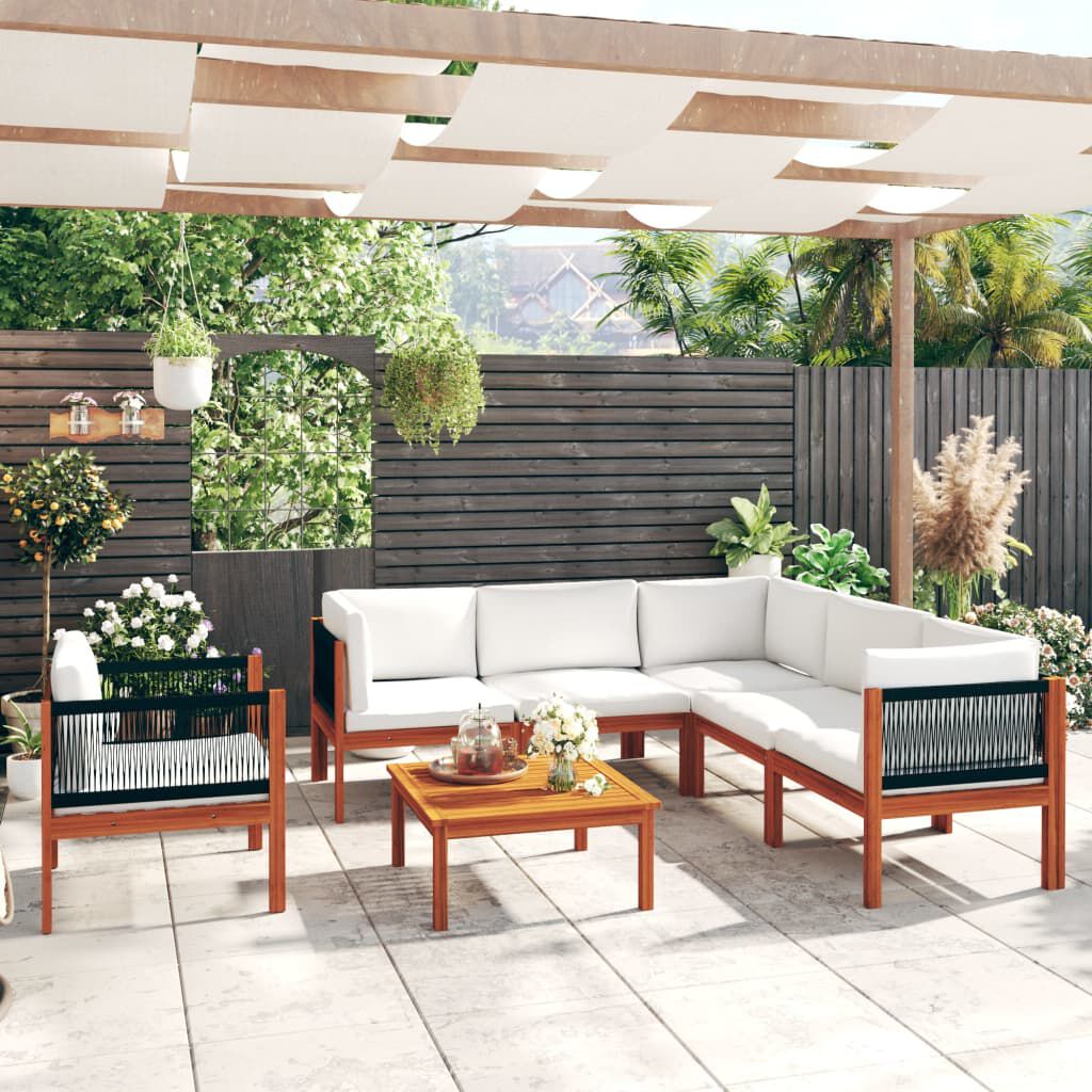 vidaXL 7 Piece Garden Lounge Set with Cushions Cream Solid Acacia Wood