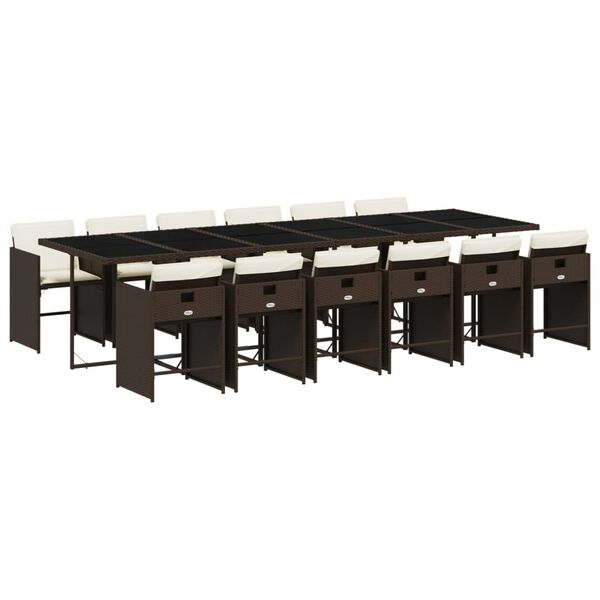 vidaXL 13 Piece Garden Dining Set with Cushions Brown Poly Rattan