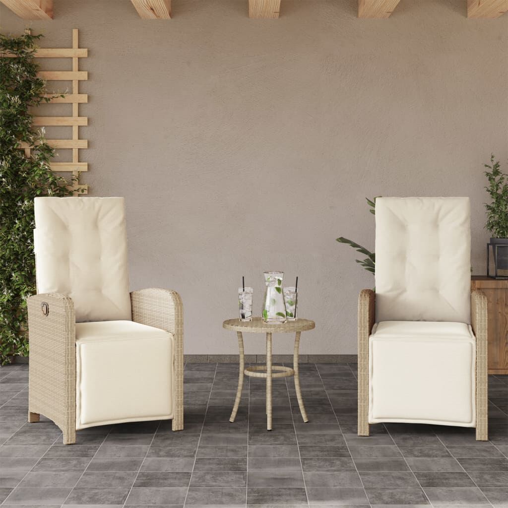 vidaXL Reclining Garden Chairs 2 pcs with Footrest Beige Poly Rattan