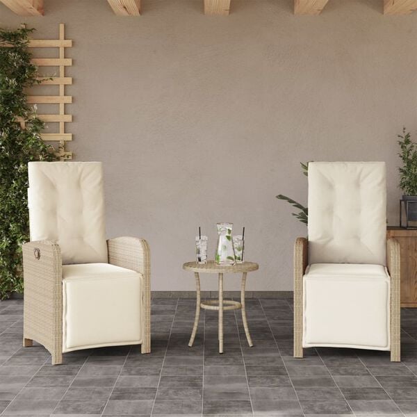 vidaXL Reclining Garden Chairs 2 pcs with Footrest Beige Poly Rattan